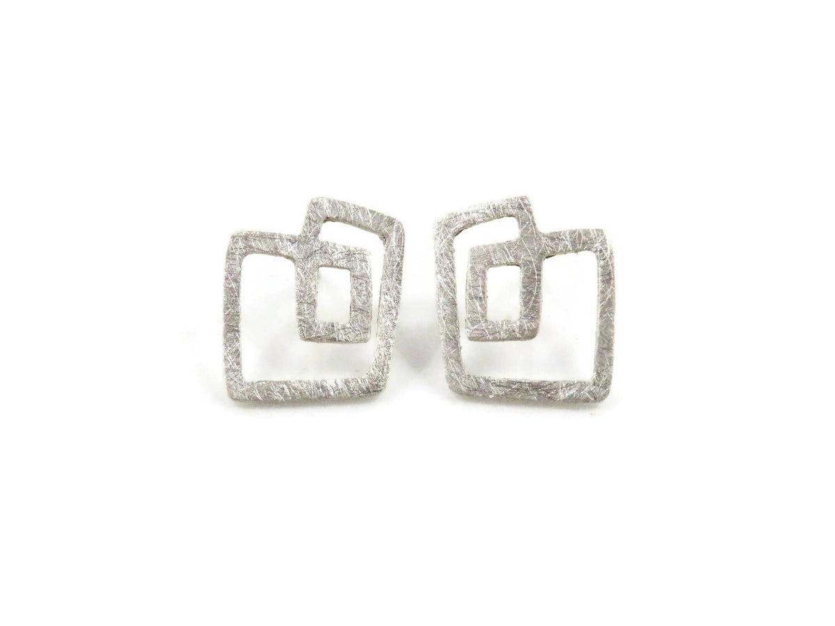 Abstract Contemporary Silver Stud Earrings