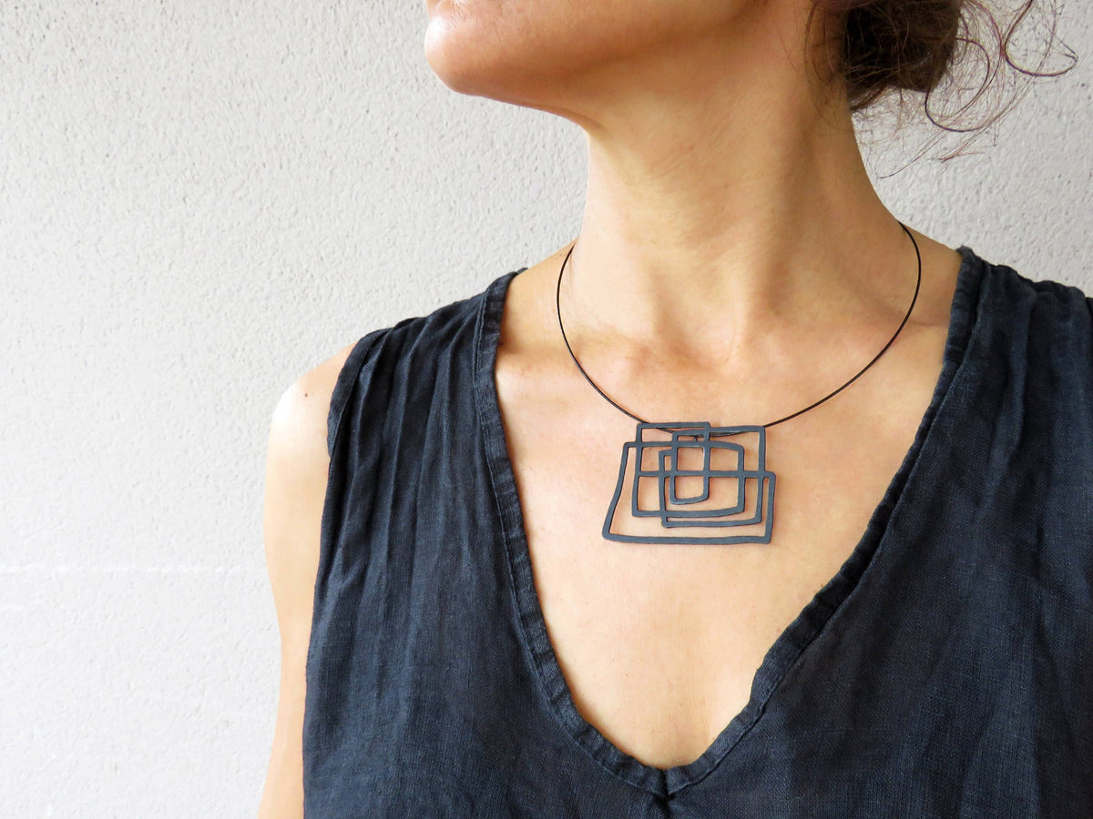 Modernist Oxidized Silver Pendant