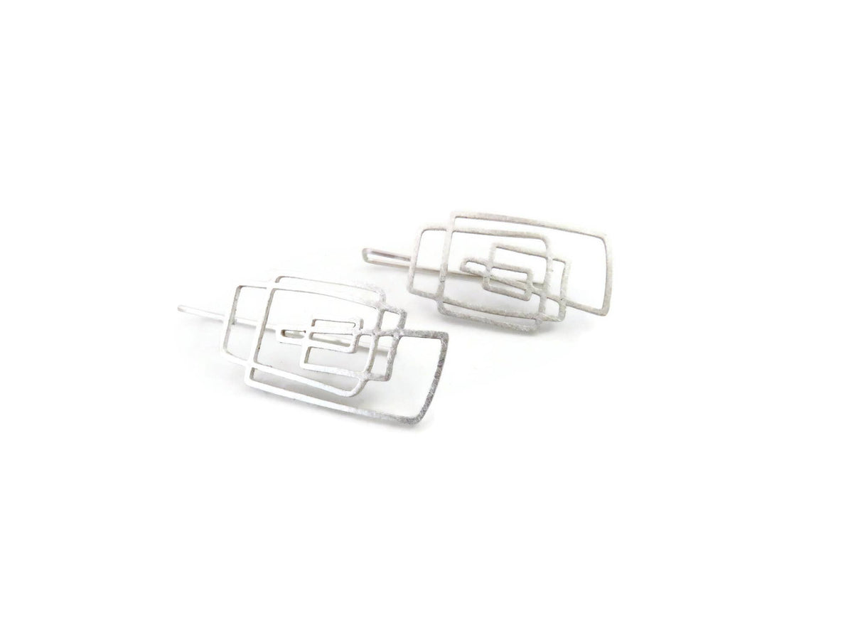 Geometric Lines Silver Dangle Earrings