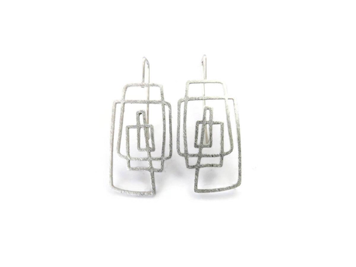 Geometric Lines Silver Dangle Earrings