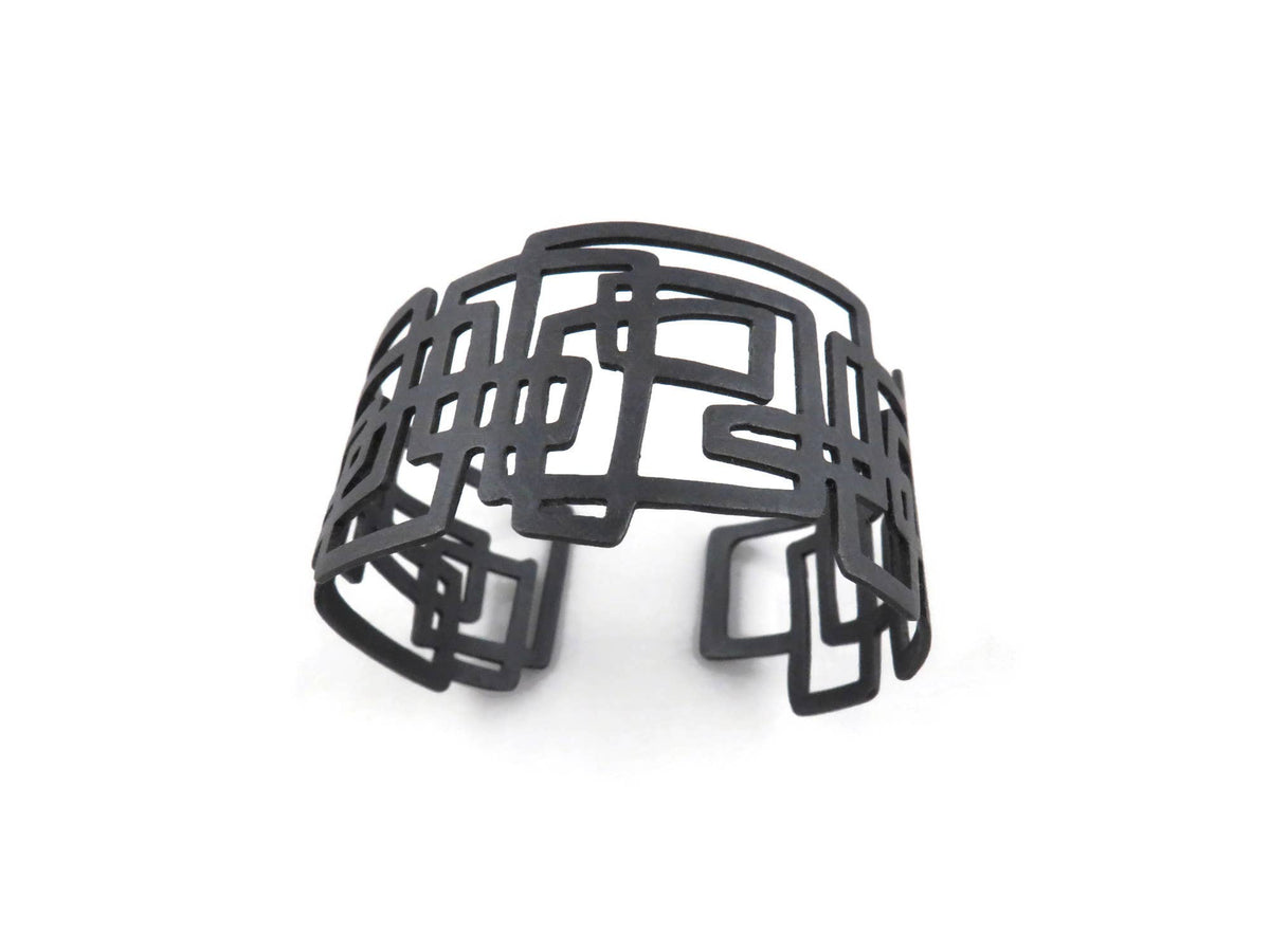 Linear Geometric Oxidized Silver Cuff Bracelet