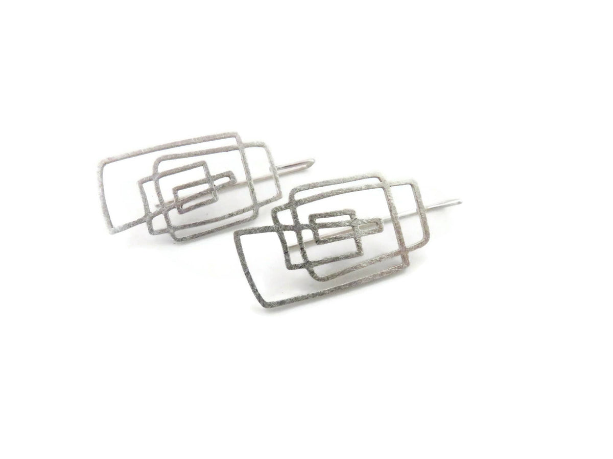 Geometric Lines Silver Dangle Earrings